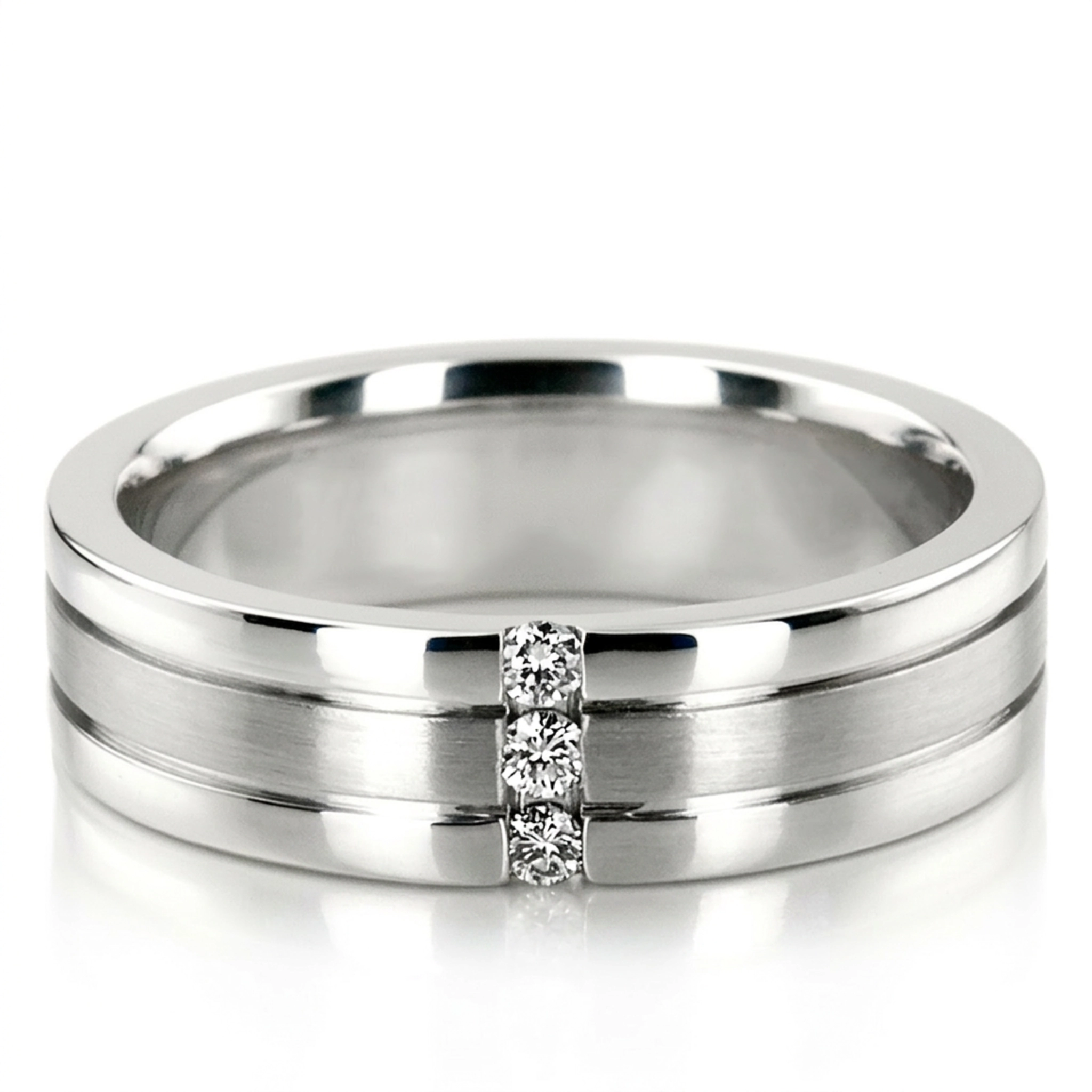 10K white gold 6mm. satin diamond-wedding-ring - main view