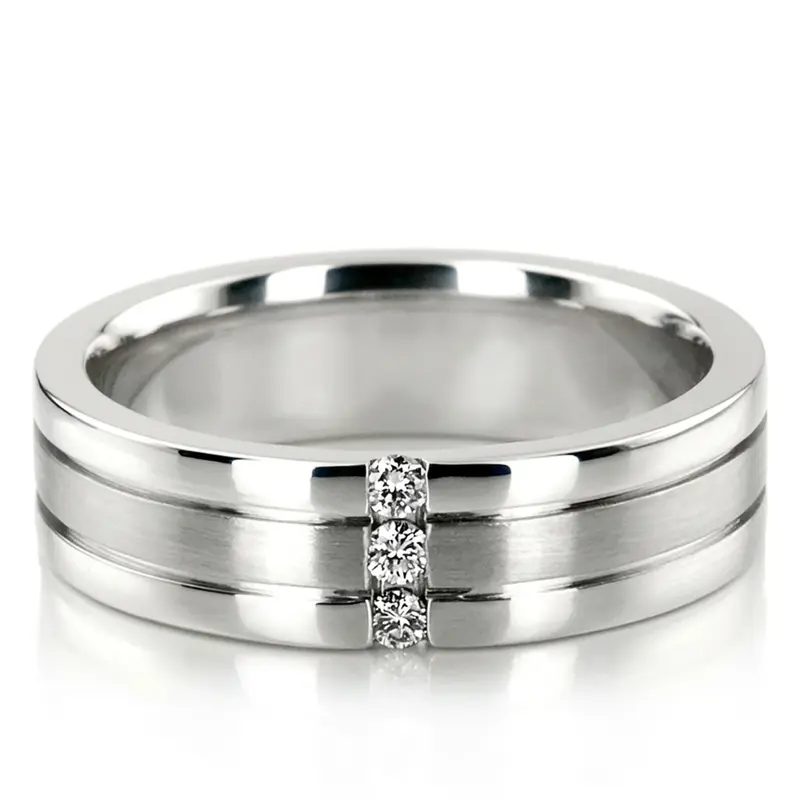10K white gold 6mm. satin diamond-wedding-ring - main view