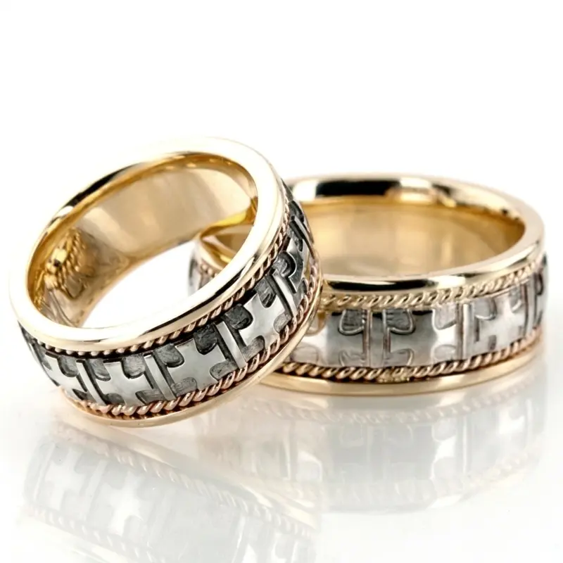 14K cross_handmade_wedding_ring_set - main view