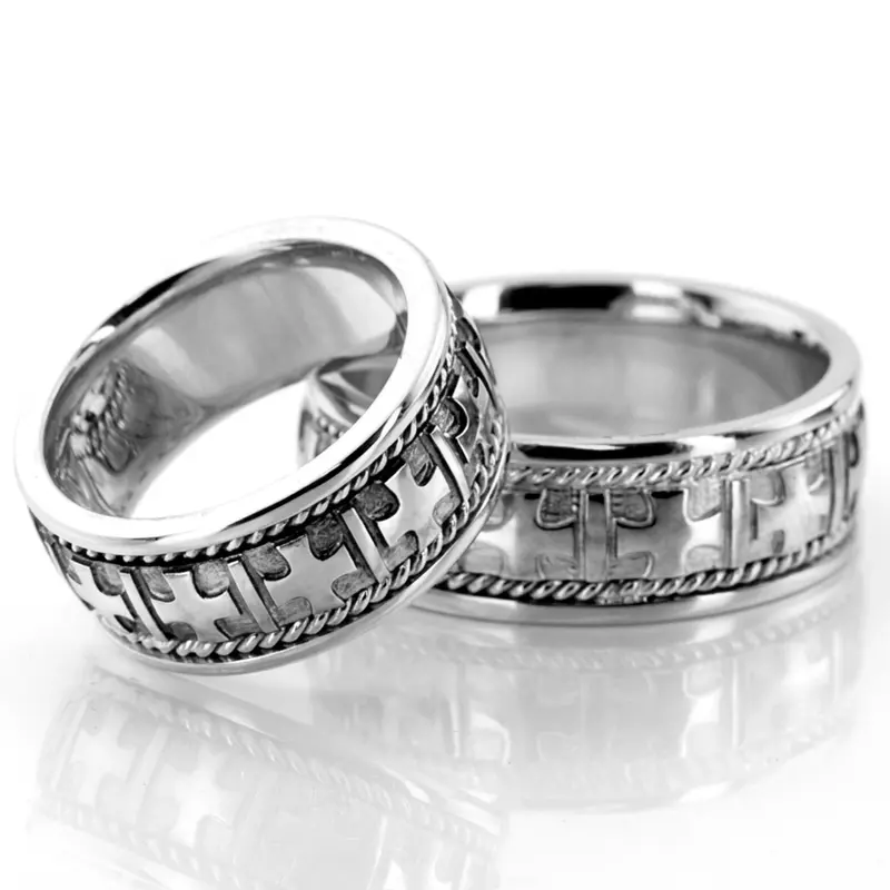 14K cross_handmade_wedding_ring_set - alternate view 2