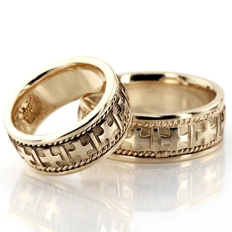 14K cross_handmade_wedding_ring_set - alternate view 3