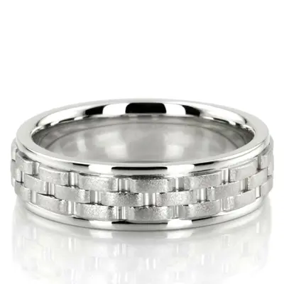 Contemporary Rolex Style Fancy Carved Wedding Ring  - view 1 of 7