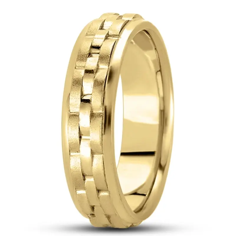 10K yellow gold 7mm. wire matte fancy-carved-contemporary-wedding-band - alternate view 5