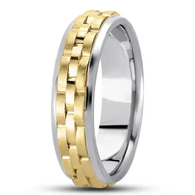 Contemporary Rolex Style Fancy Carved Wedding Ring  - view 2 of 7