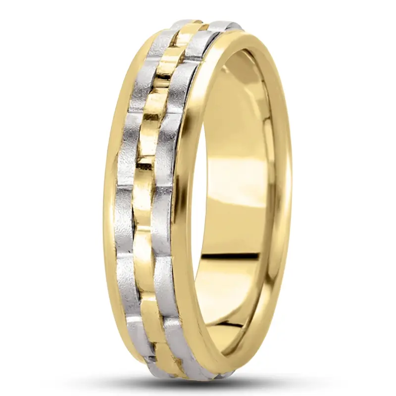 10K y-w-y-w-y gold 7mm. wire matte fancy-carved-contemporary-wedding-band - alternate view 3