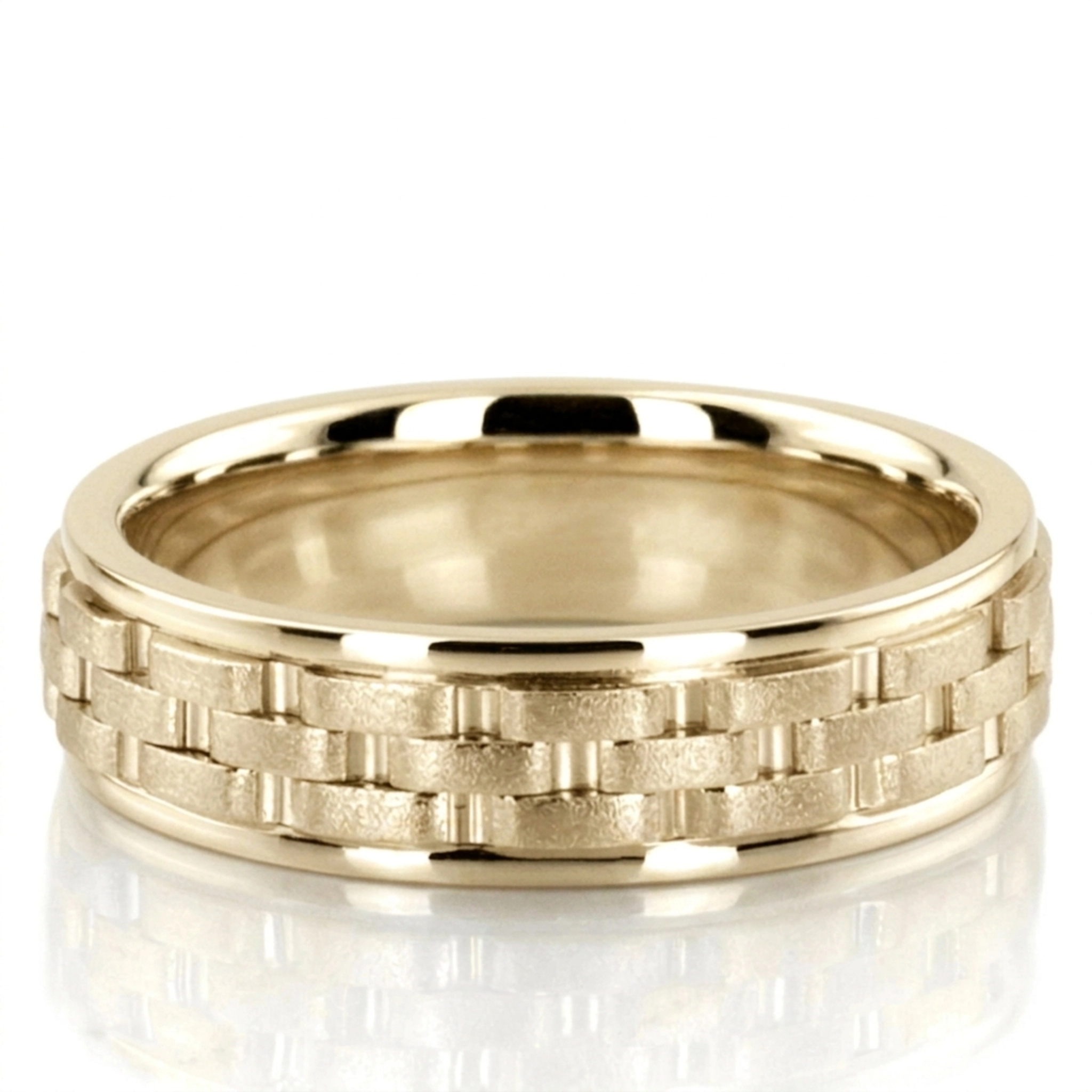 10K yellow gold 6mm. wire matte fancy-carved-contemporary-wedding-band - alternate view 4