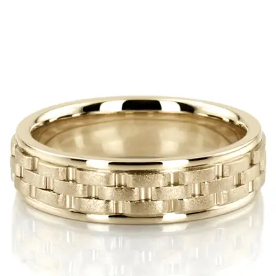 Contemporary Rolex Style Fancy Carved Wedding Ring  - view 4 of 7