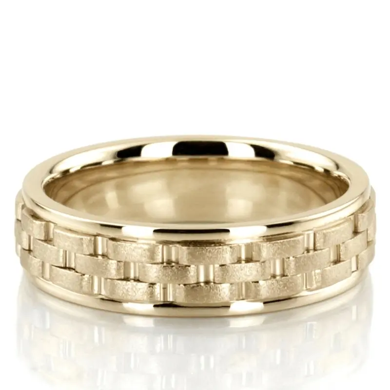 10K yellow gold 6mm. wire matte fancy-carved-contemporary-wedding-band - alternate view 4