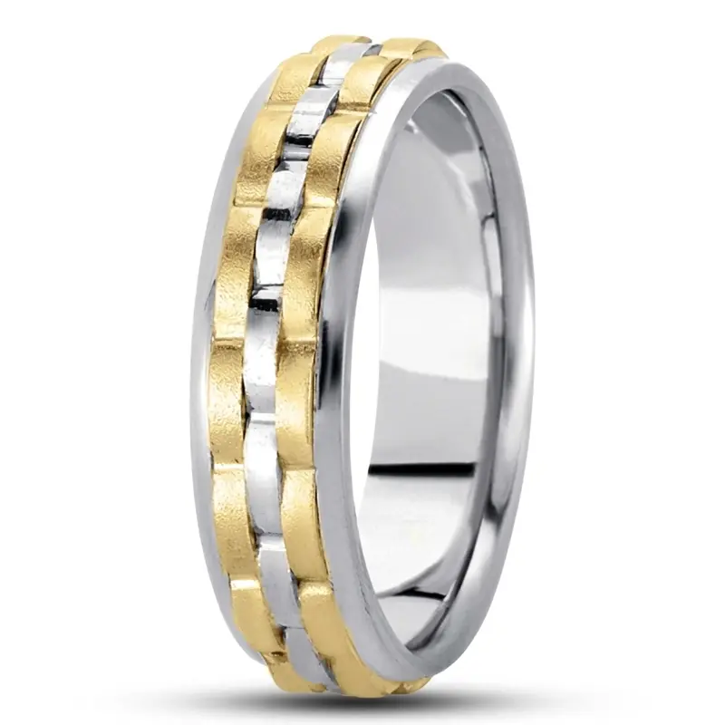 10K w-y-w-y-w gold 7mm. wire matte fancy-carved-contemporary-wedding-band - alternate view 6