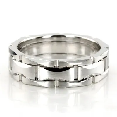Rolex Style Hour-glass Cut Diamond Cut Wedding Ring  - view 1 of 6