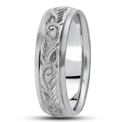 Extravagant Satin Finish Hand Engraved Wedding Ring  - view 6 of 8