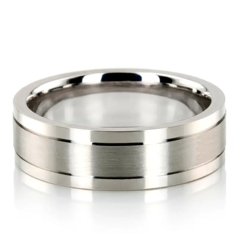 14K white gold 7mm. satin diamond-cut-wedding-rings - main view
