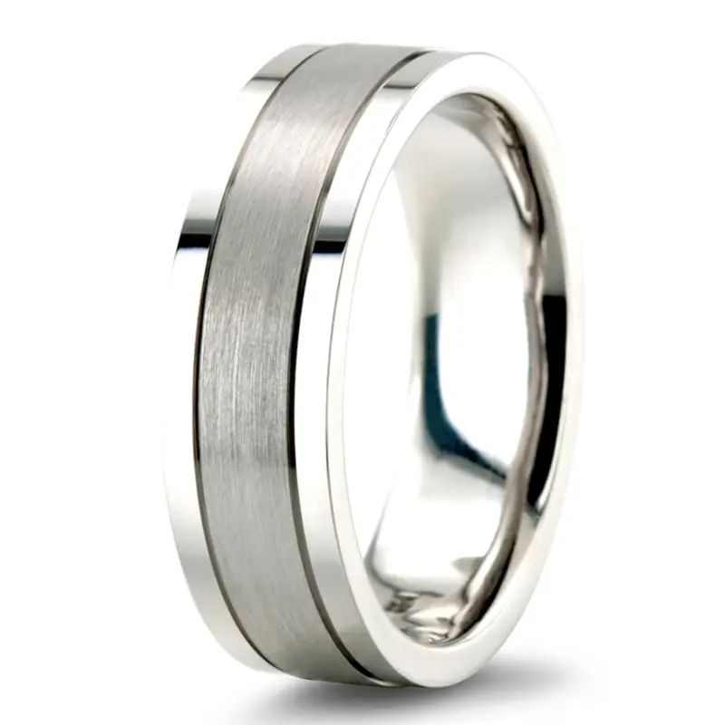 14K white gold 7mm. satin diamond-cut-wedding-rings - alternate view 4