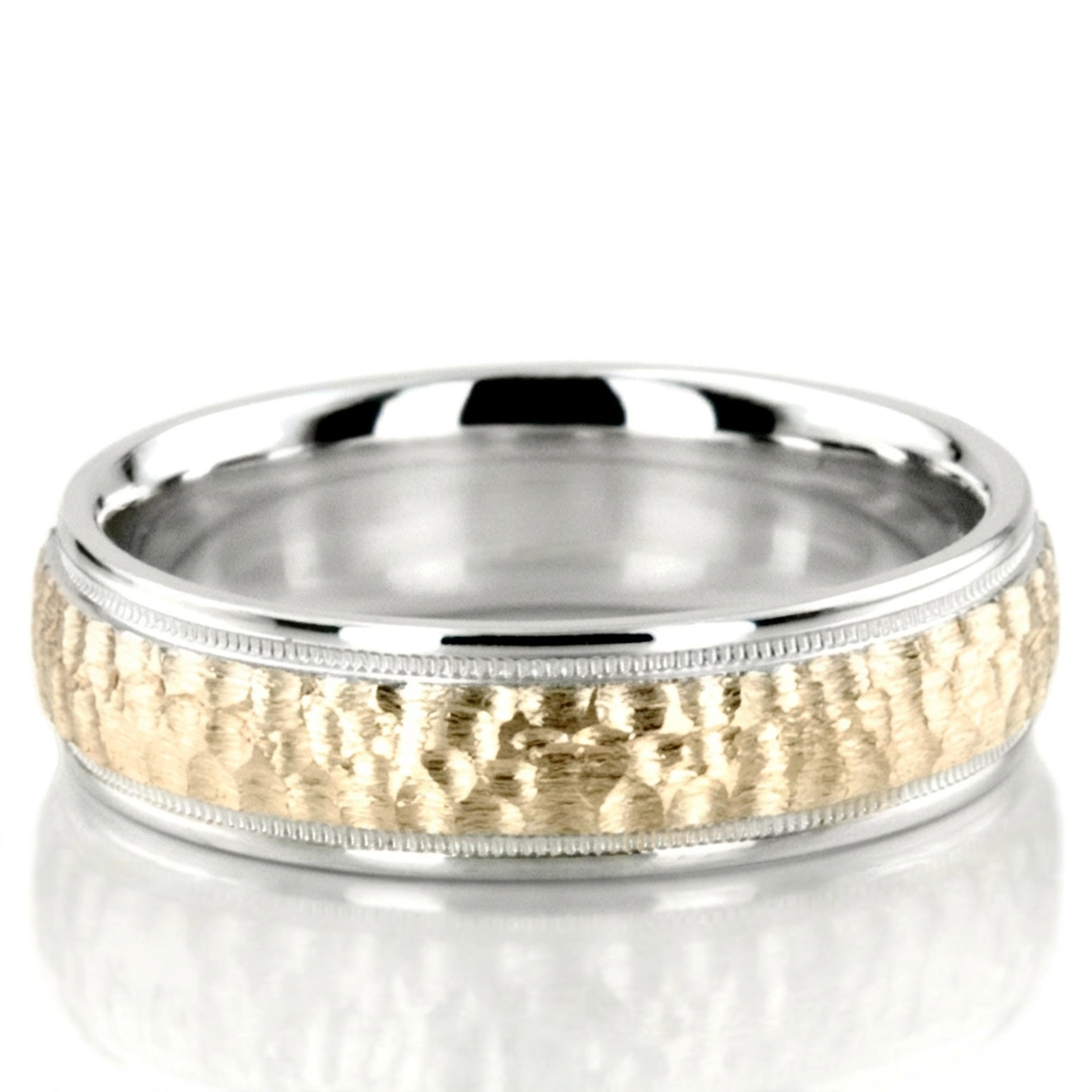 10K white-yellow-white gold 6mm. hammer two-tone-wedding-band - alternate view 2