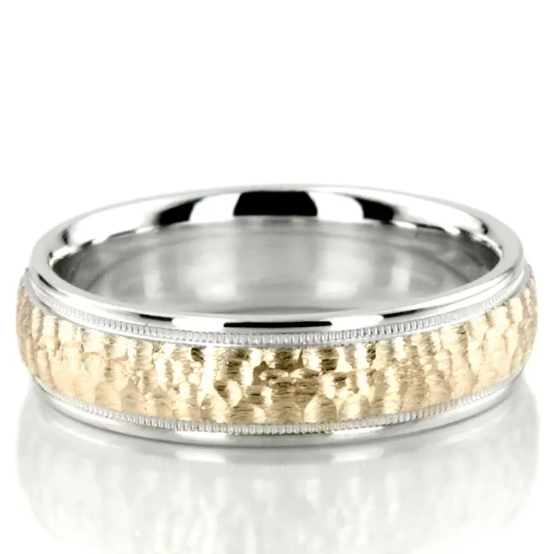 10K white-yellow-white gold 6mm. hammer two-tone-wedding-band - alternate view 2