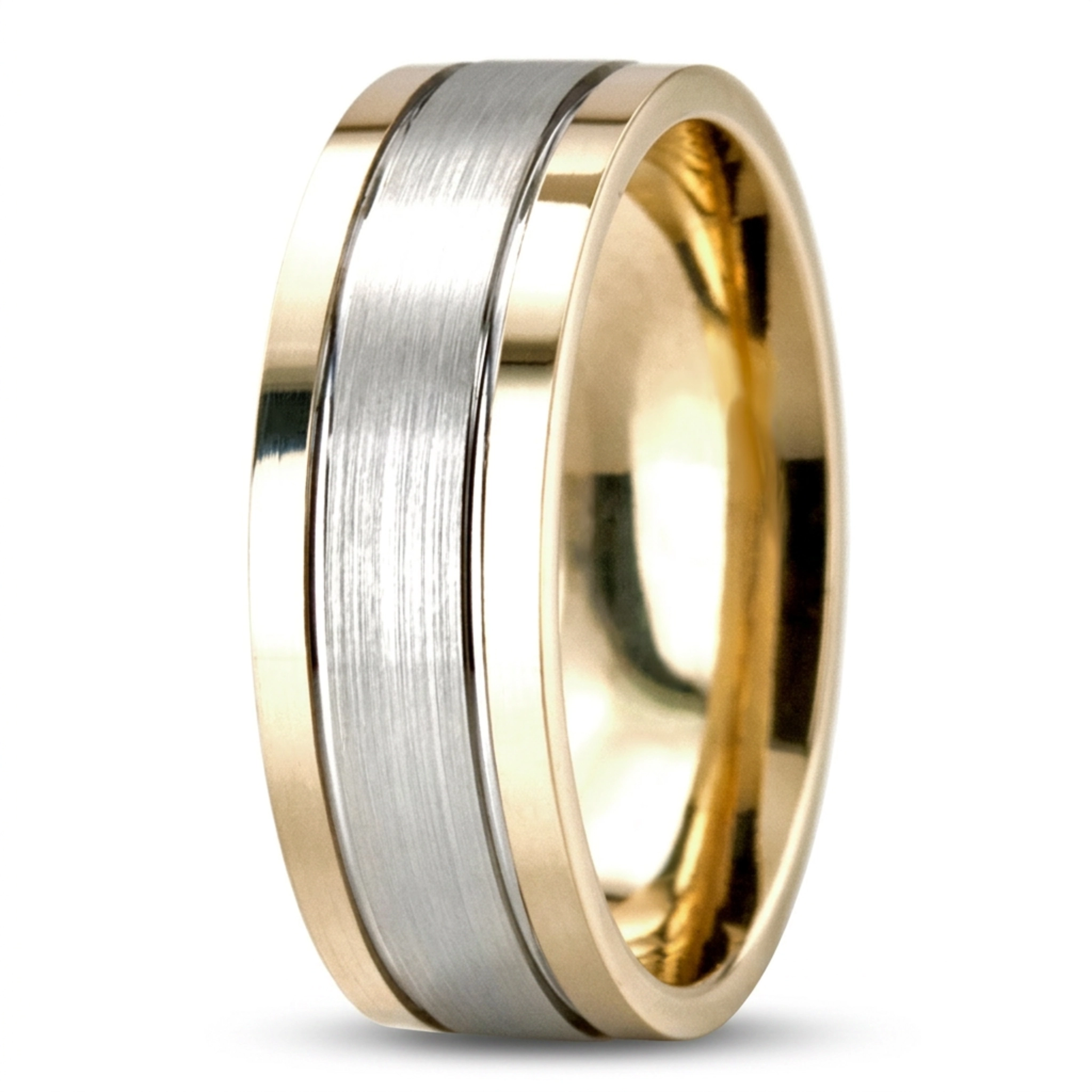 10K yellow-white-yellow gold 7mm. satin diamond-cut-wedding-rings - alternate view 5