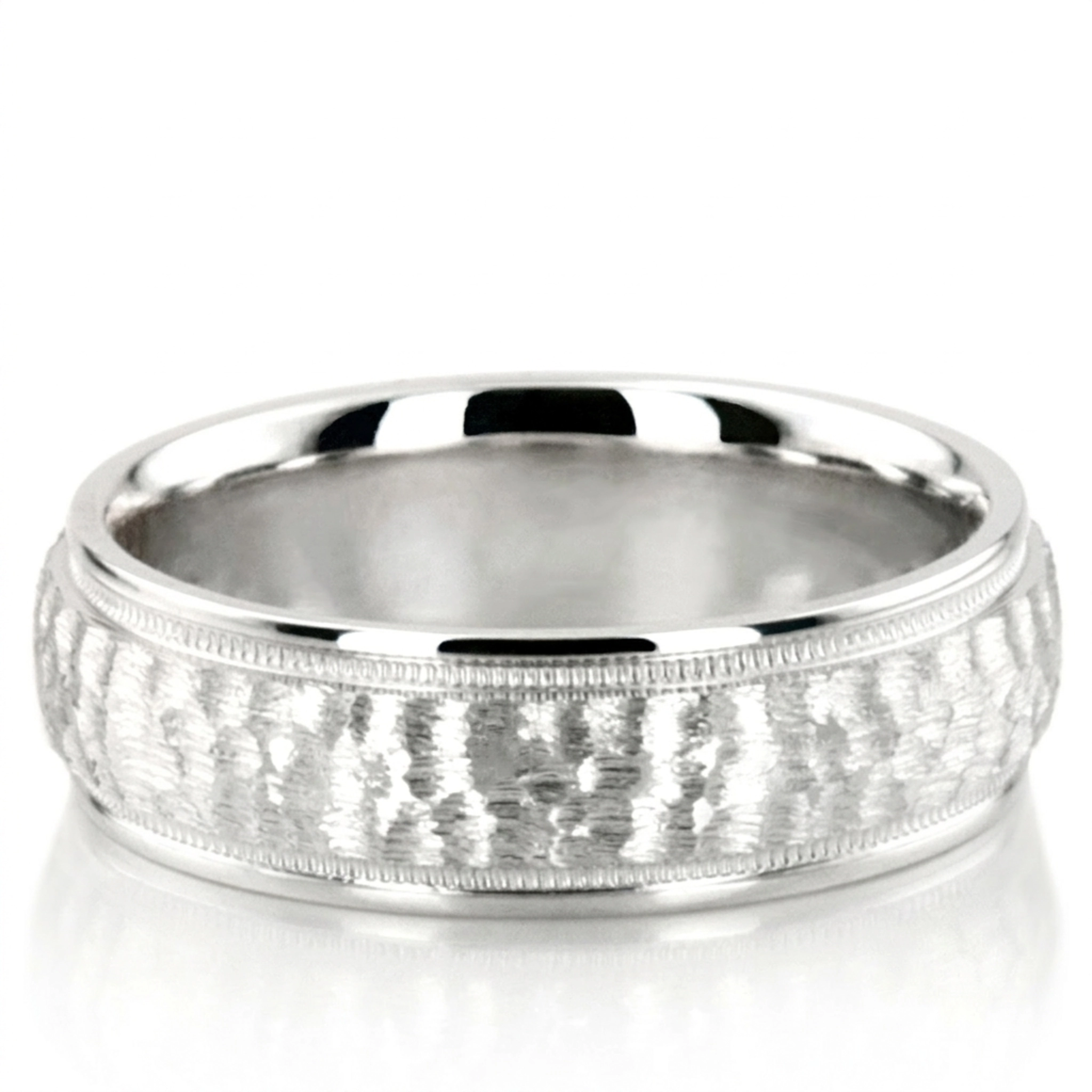 10K white gold 6mm. hammer two-tone-wedding-band - main view