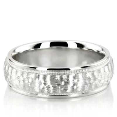 Fine Two-Tone Hammer Finish Wedding Band  - view 3 of 4