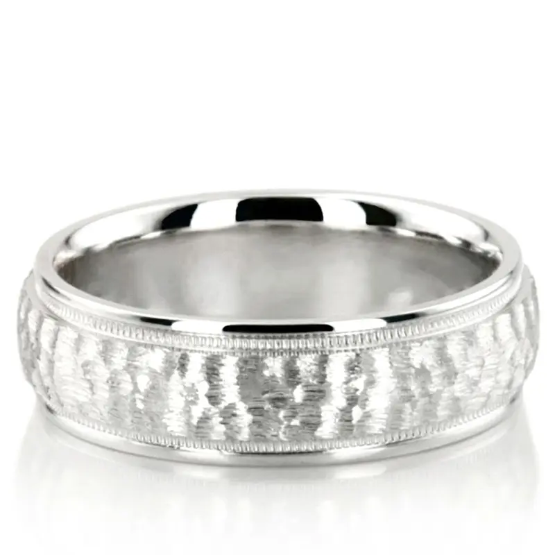 10K white gold 6mm. hammer two-tone-wedding-band - main view