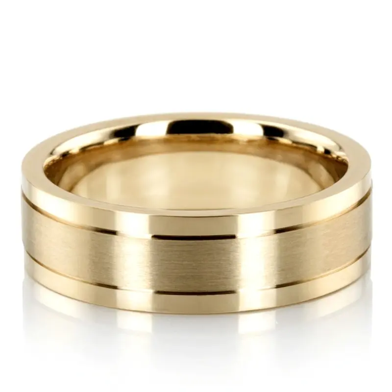 14K yellow gold 7mm. satin diamond-cut-wedding-rings - alternate view 3