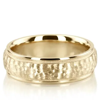 Fine Two-Tone Hammer Finish Wedding Band  - view 4 of 4