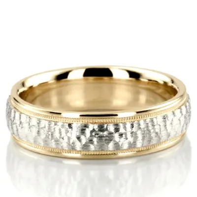 Fine Two-Tone Hammer Finish Wedding Band  - view 2 of 4