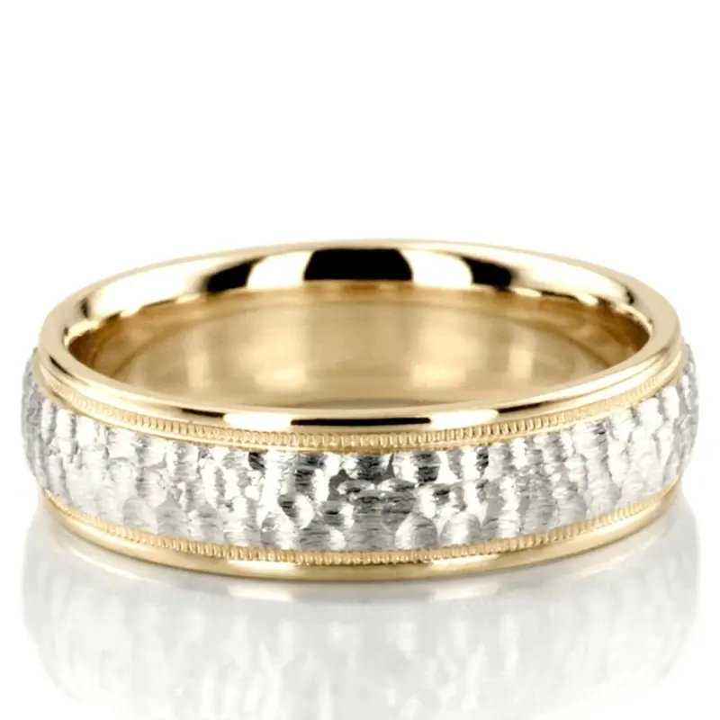 10K yellow-white-yellow gold 6mm. hammer two-tone-wedding-band - alternate view 3