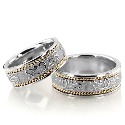 Floral Carved Antique Couples Wedding Rings - view 5 of 5