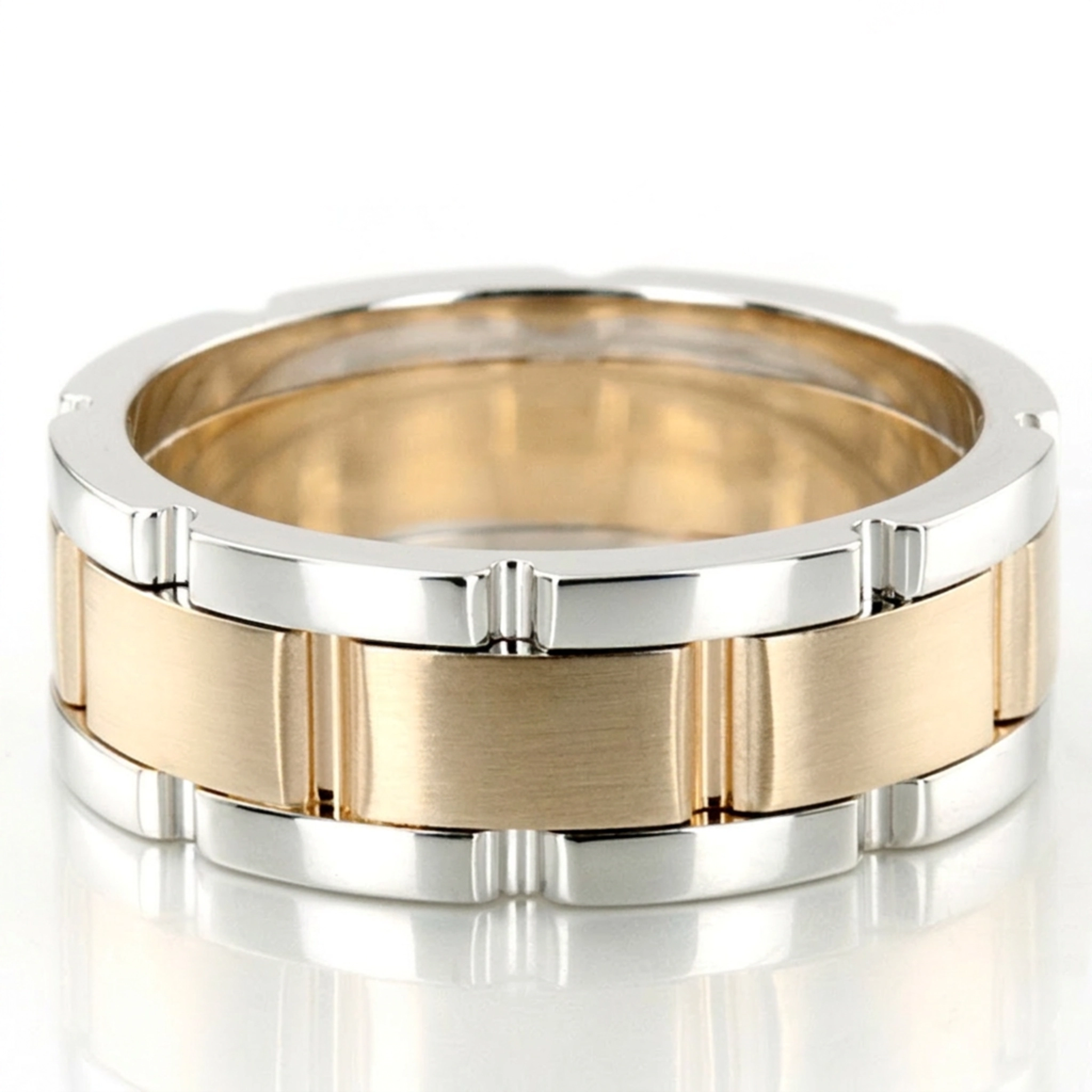 10K white-yellow-white gold 8.5mm. satin fancy-carved-contemporary-wedding-ring - alternate view 2