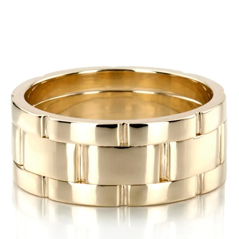 10K yellow gold 10.5mm. high polish fancy-carved-contemporary-wedding-ring - alternate view 3