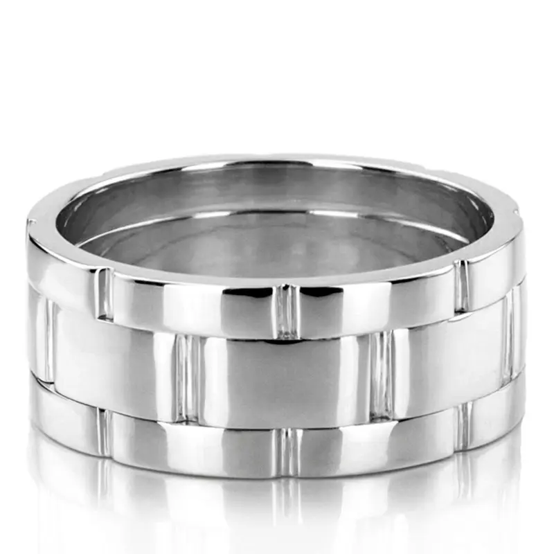 10K white gold 10.5mm. high polish fancy-carved-contemporary-wedding-ring - main view