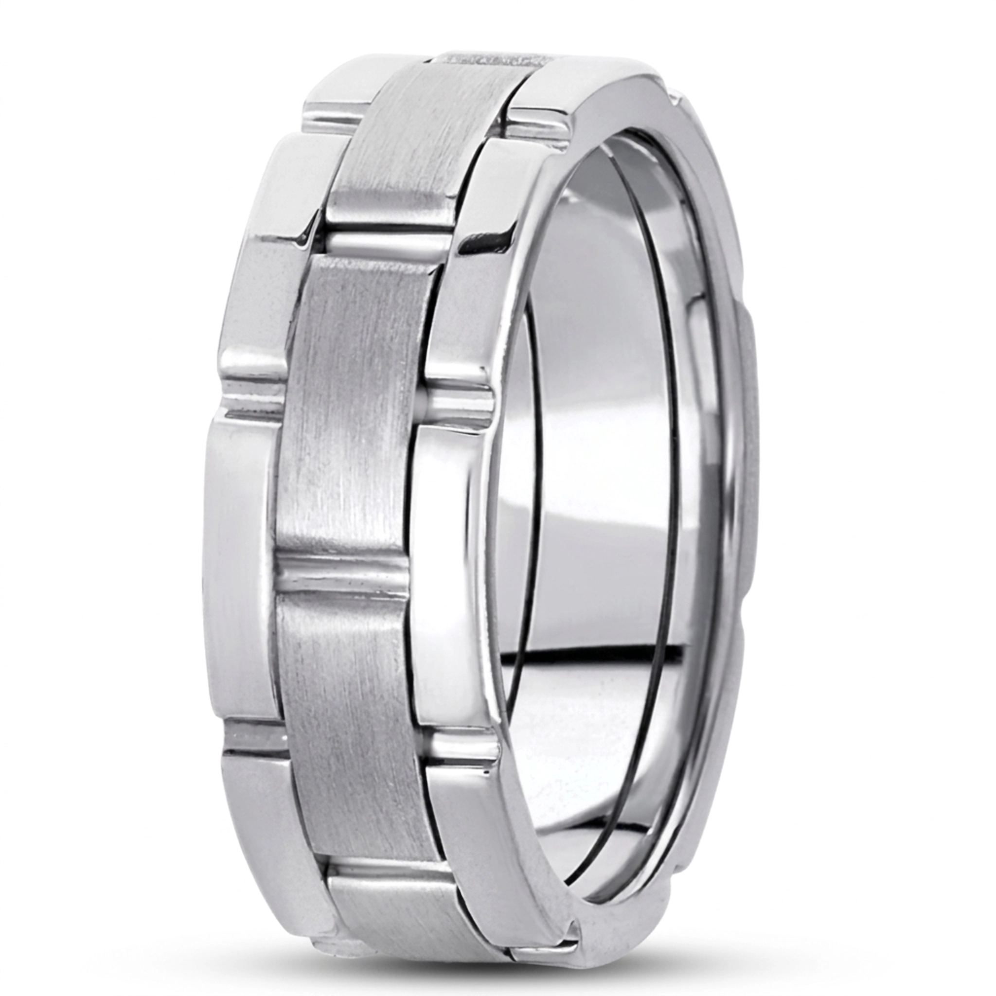 10K white gold 8.5mm. satin fancy-carved-contemporary-wedding-ring - alternate view 7