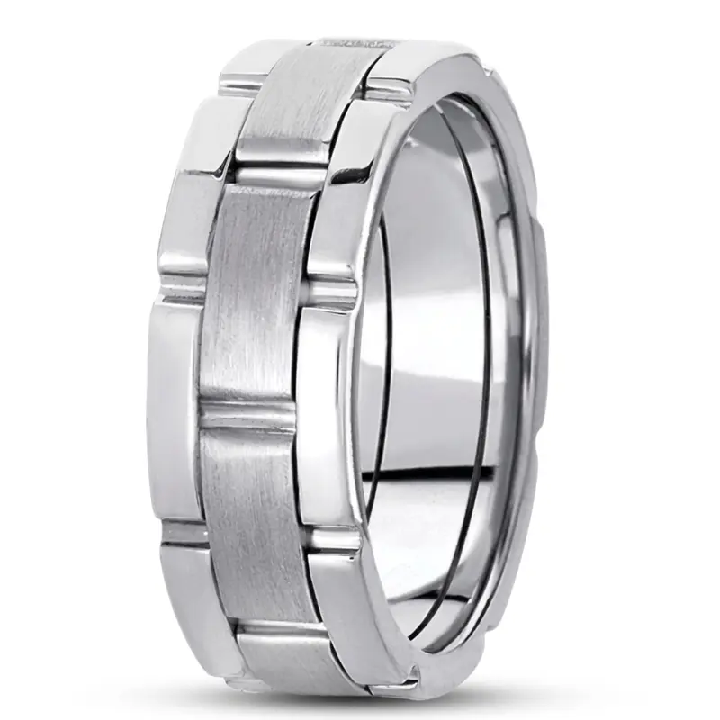 10K white gold 8.5mm. satin fancy-carved-contemporary-wedding-ring - alternate view 7
