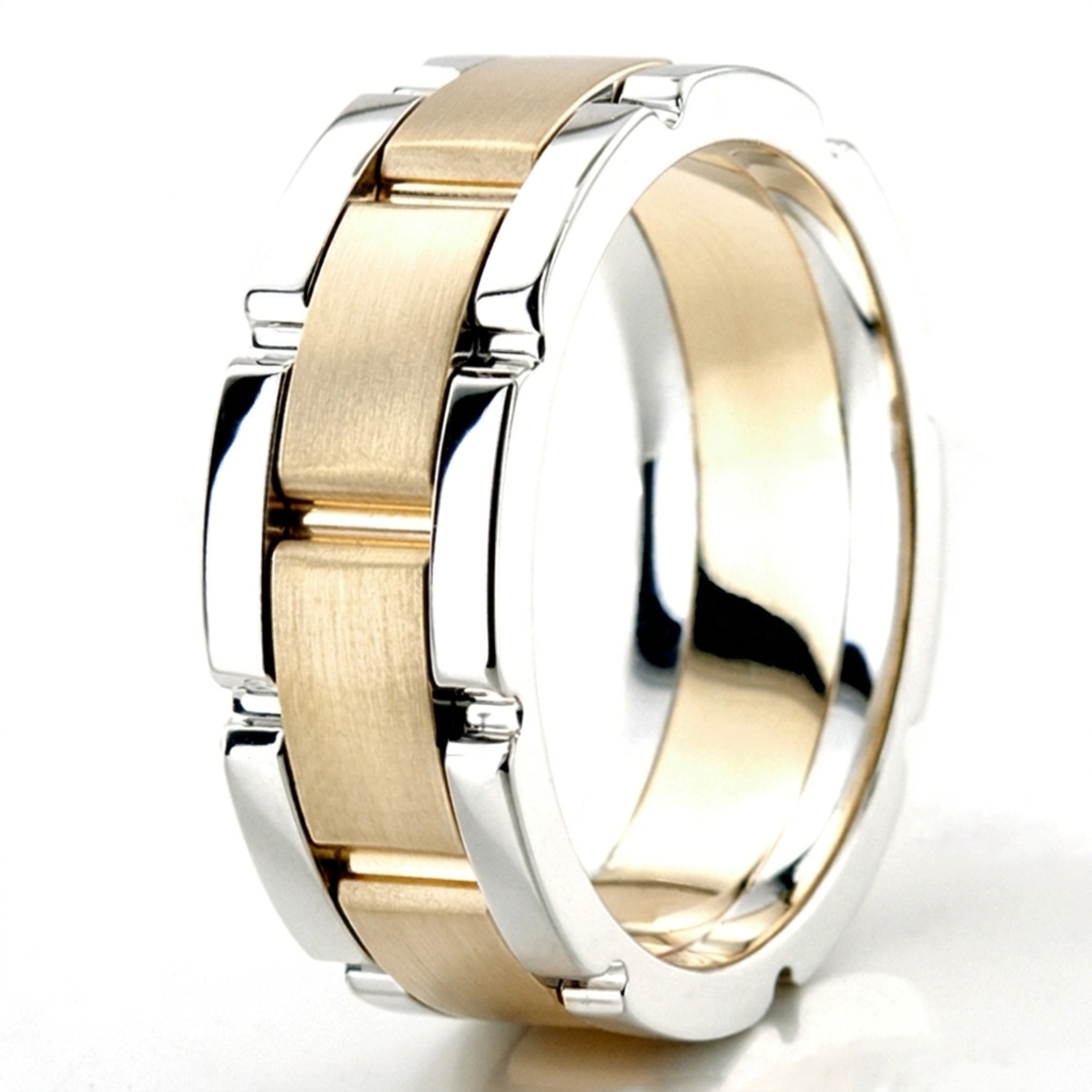 10K white-yellow-white gold 8.5mm. satin fancy-carved-contemporary-wedding-ring - alternate view 8