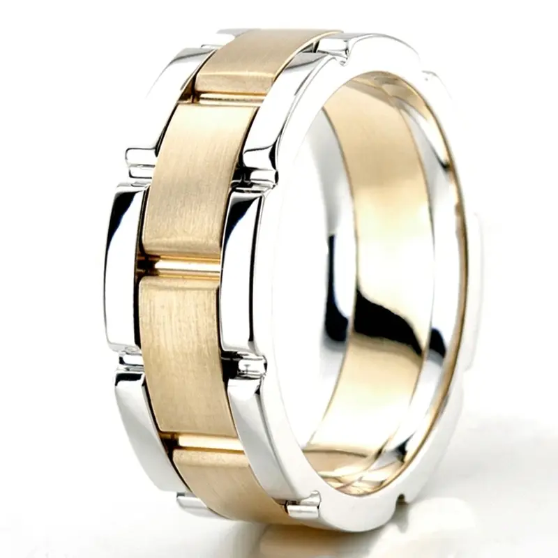 10K white-yellow-white gold 8.5mm. satin fancy-carved-contemporary-wedding-ring - alternate view 8