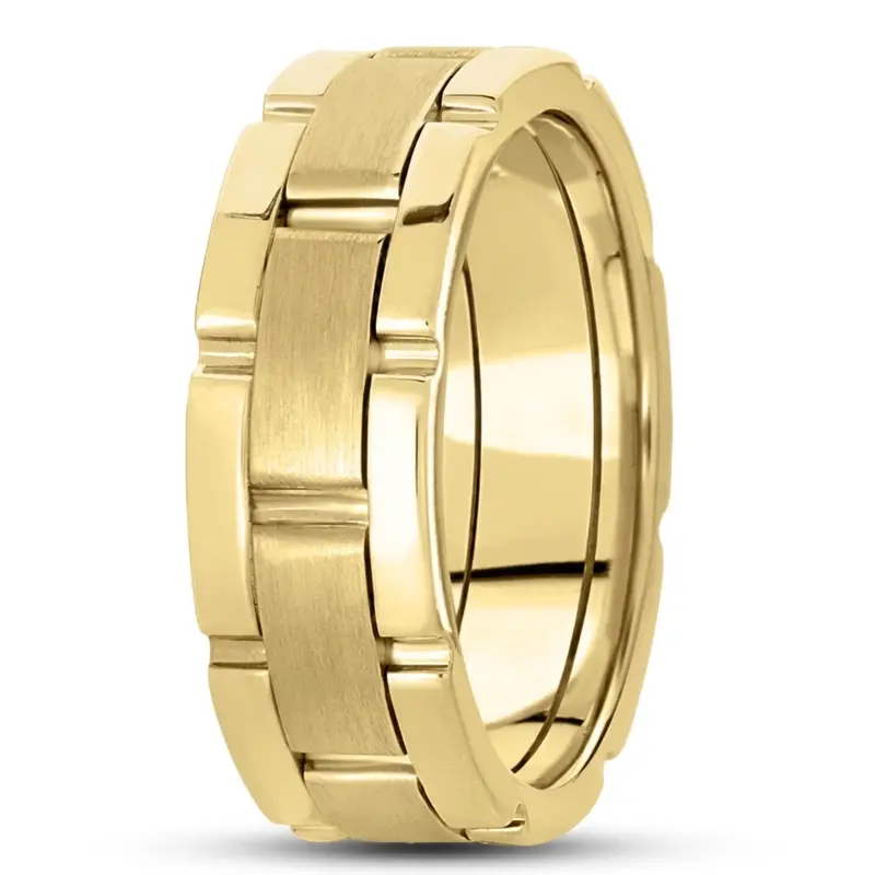 10K yellow gold 8.5mm. satin fancy-carved-contemporary-wedding-ring - alternate view 12