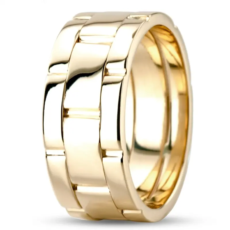 10K yellow gold 10.5mm. high polish fancy-carved-contemporary-wedding-ring - alternate view 11