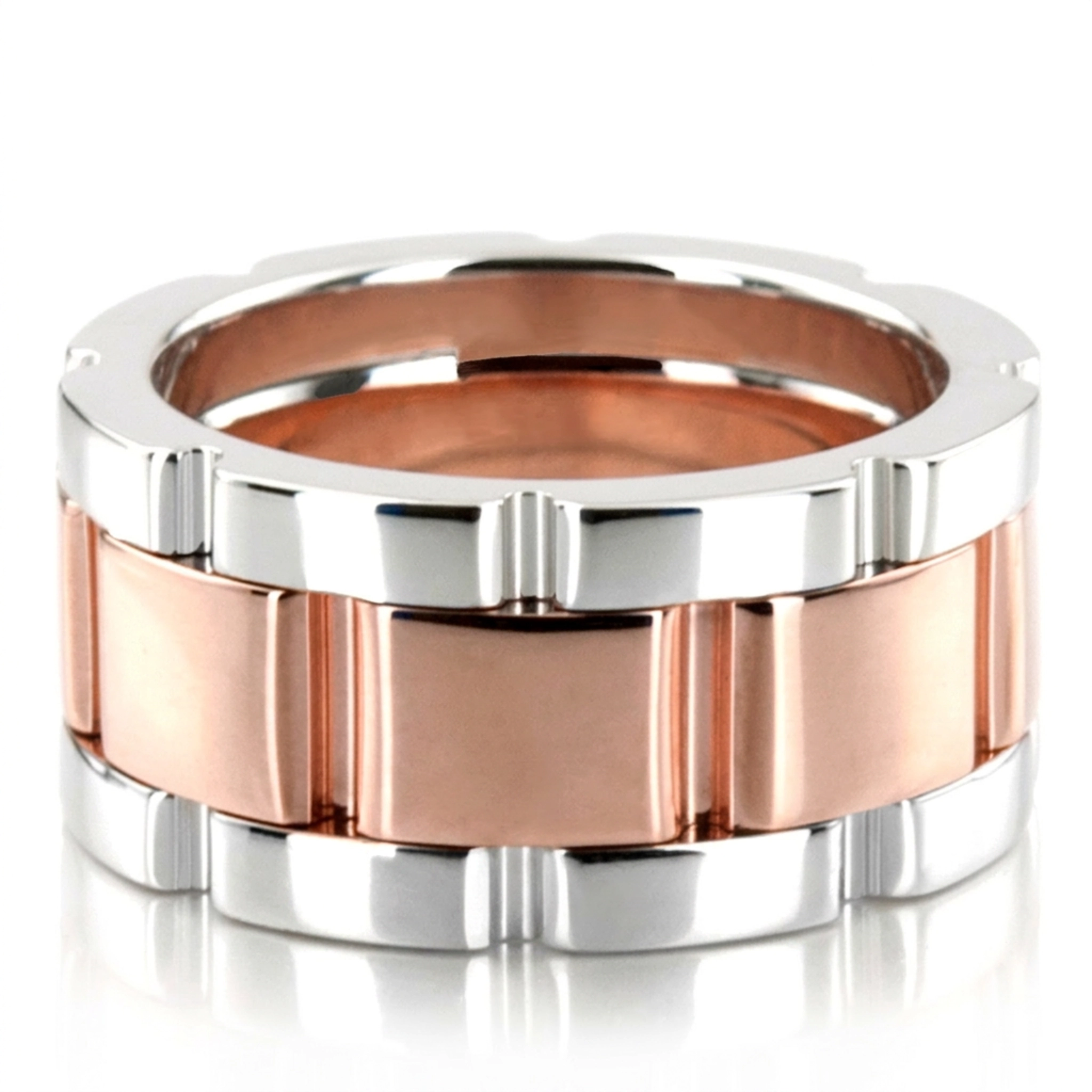 10K white-pink-white gold 9.5mm. high polish fancy-carved-contemporary-wedding-ring - alternate view 10