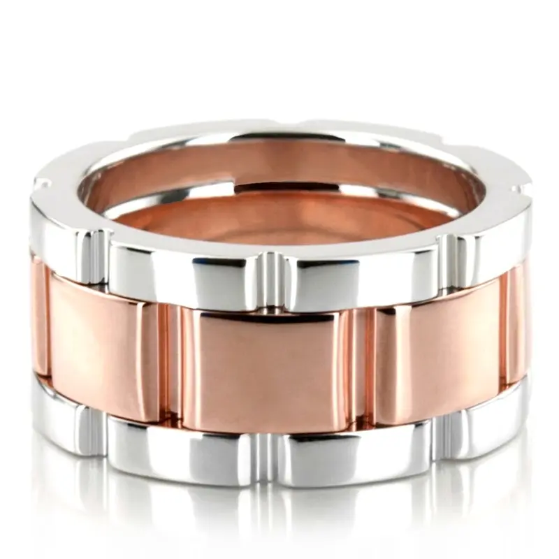 10K white-pink-white gold 9.5mm. high polish fancy-carved-contemporary-wedding-ring - alternate view 10
