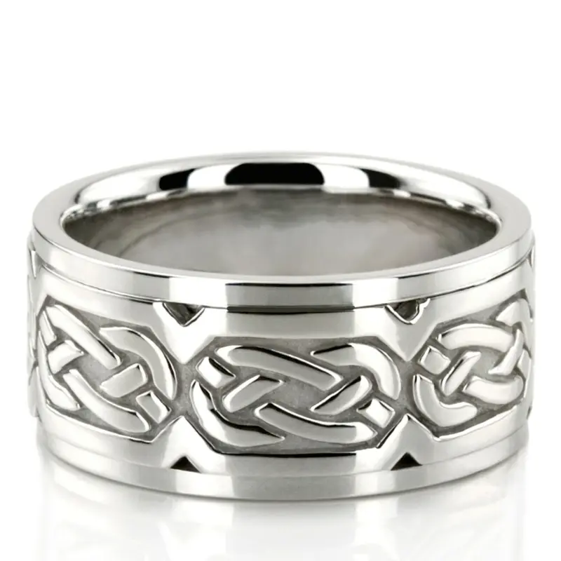 10K white gold 10mm. high polish hand-made-celtic-wedding-band - main view