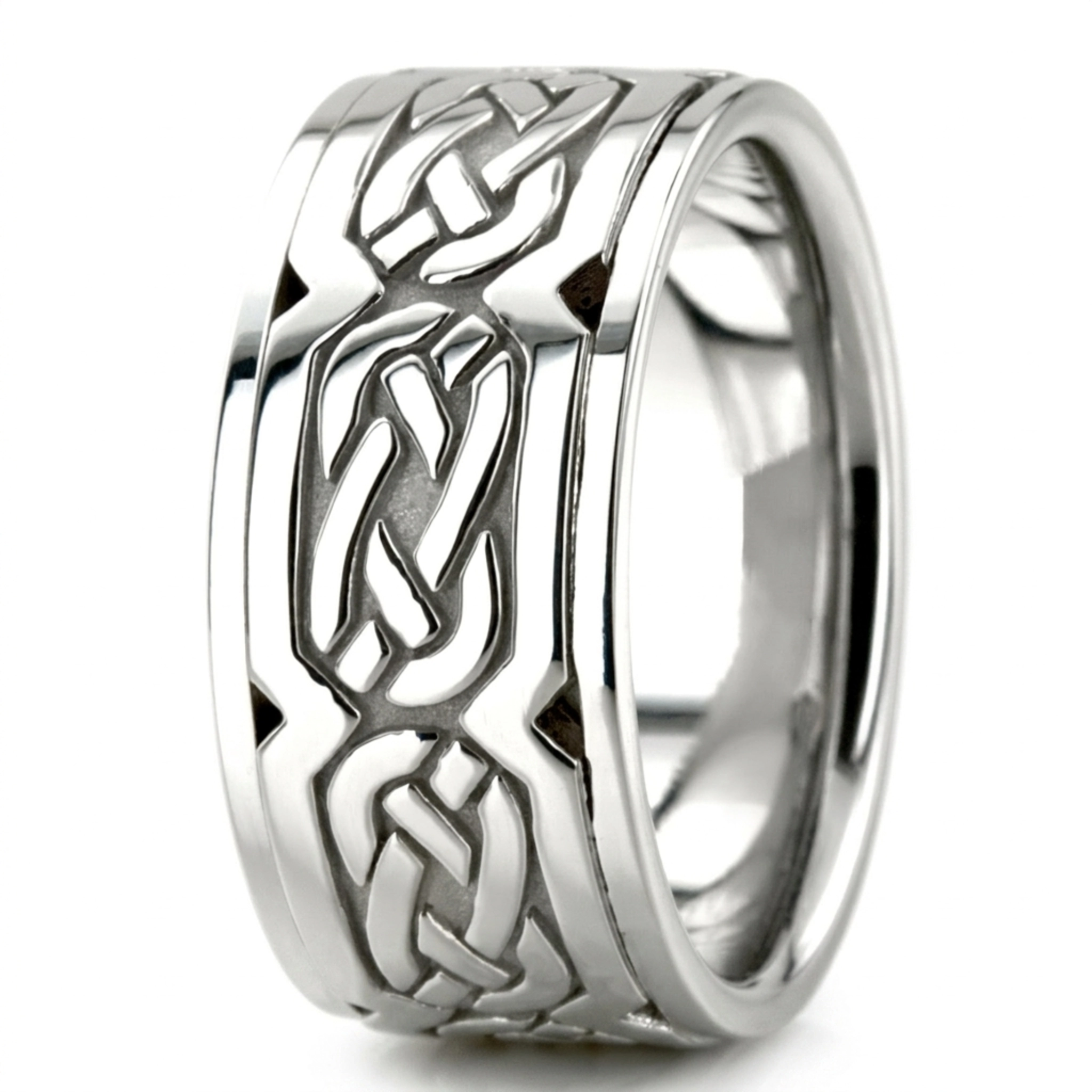 10K white gold 10mm. high polish hand-made-celtic-wedding-band - alternate view 6