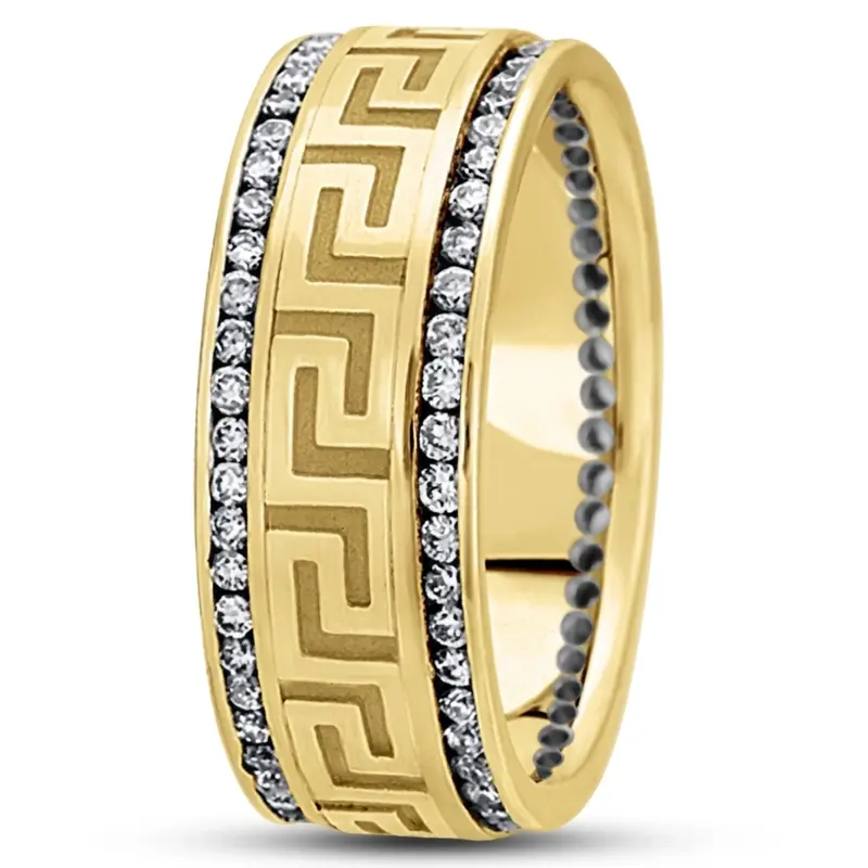 10K yellow gold 9mm. high polish diamond-classic-round-wedding-band - alternate view 4