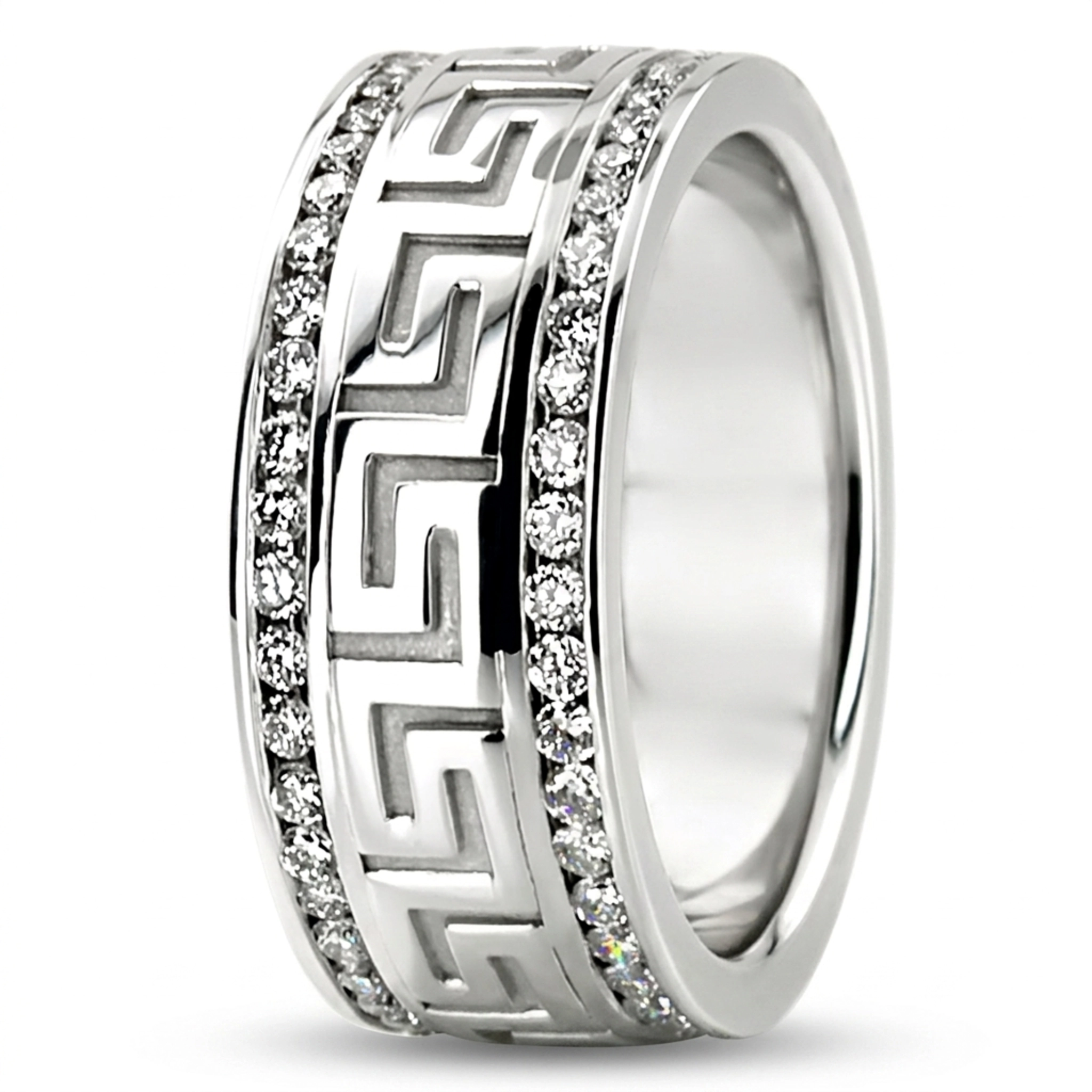 10K white gold 9mm. high polish diamond-classic-round-wedding-band - alternate view 6