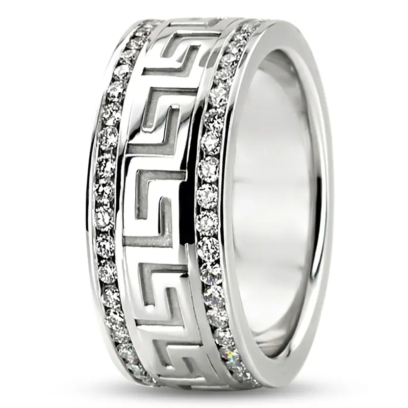 10K white gold 9mm. high polish diamond-classic-round-wedding-band - alternate view 6