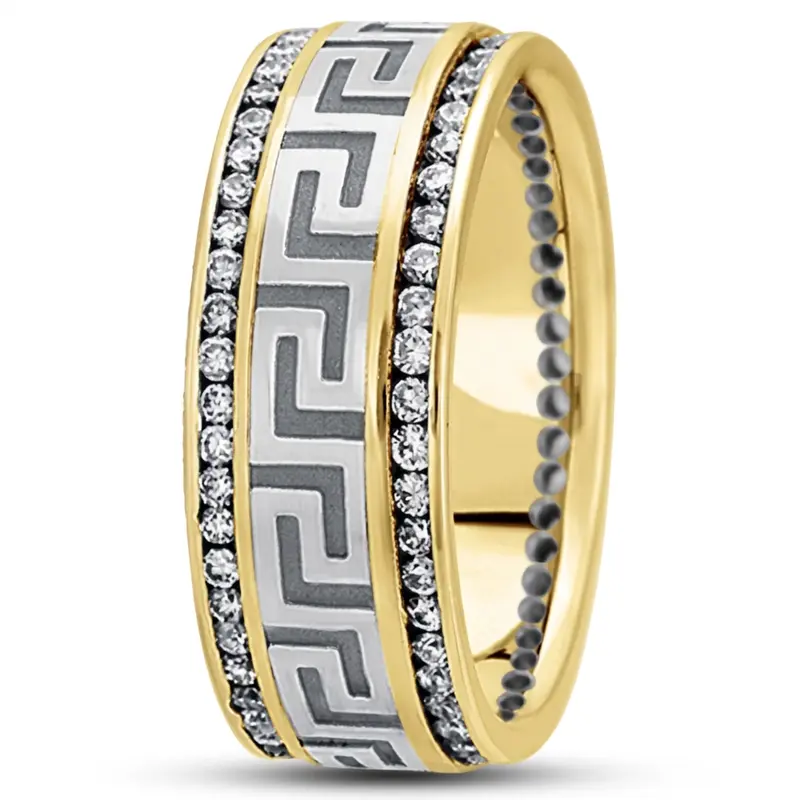 10K yellow-white-yellow gold 9mm. high polish diamond-classic-round-wedding-band - alternate view 3