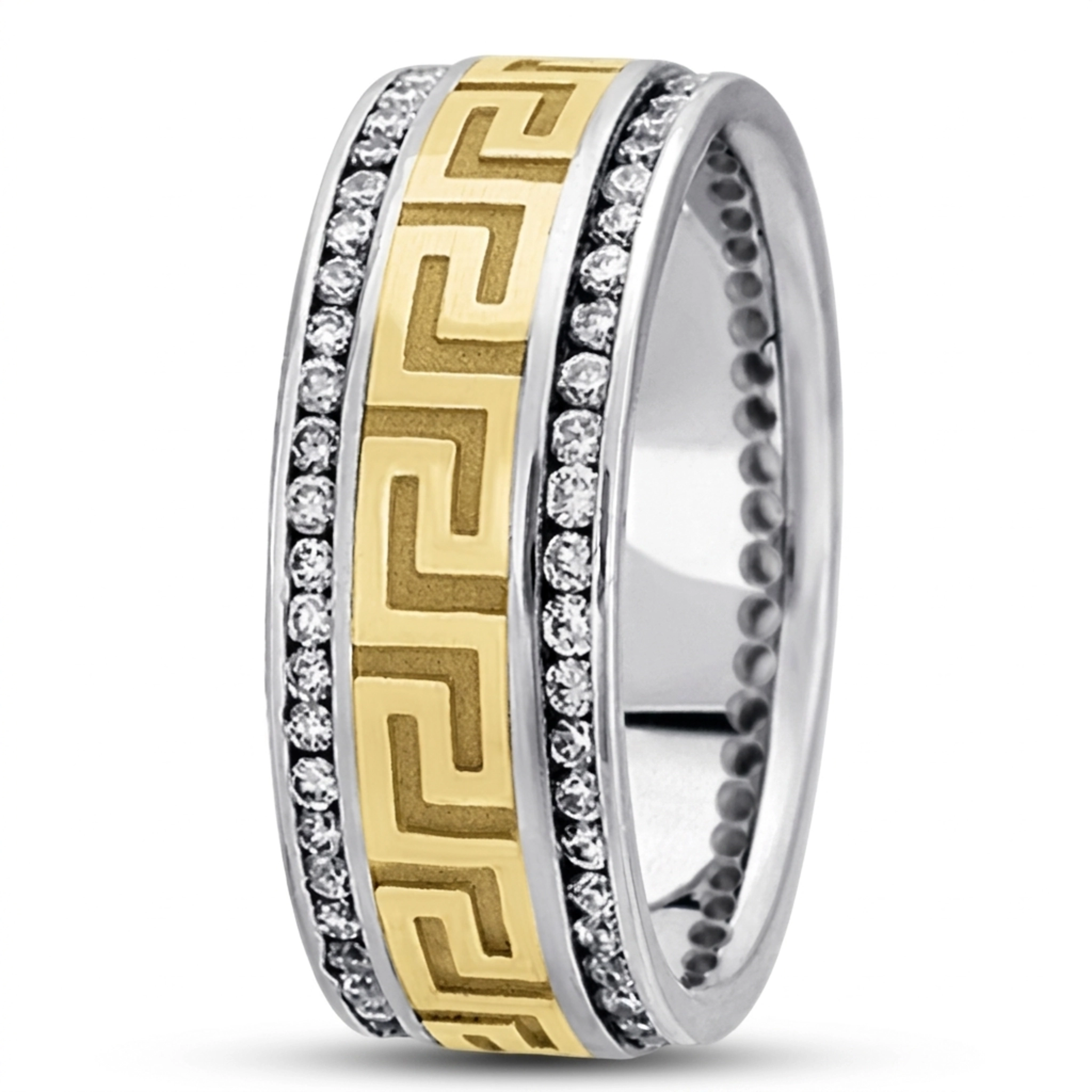 10K white-yellow-white gold 9mm. high polish diamond-classic-round-wedding-band - alternate view 5