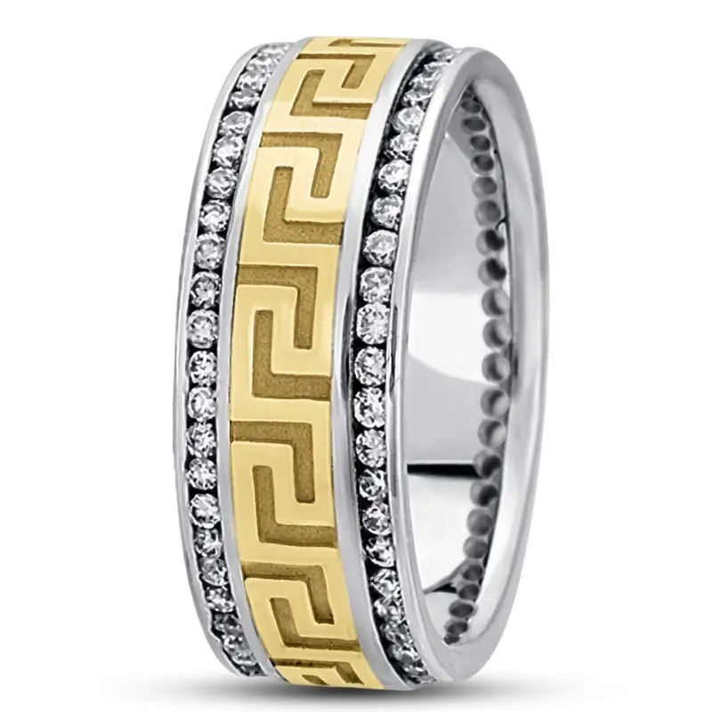10K white-yellow-white gold 9mm. high polish diamond-classic-round-wedding-band - alternate view 5