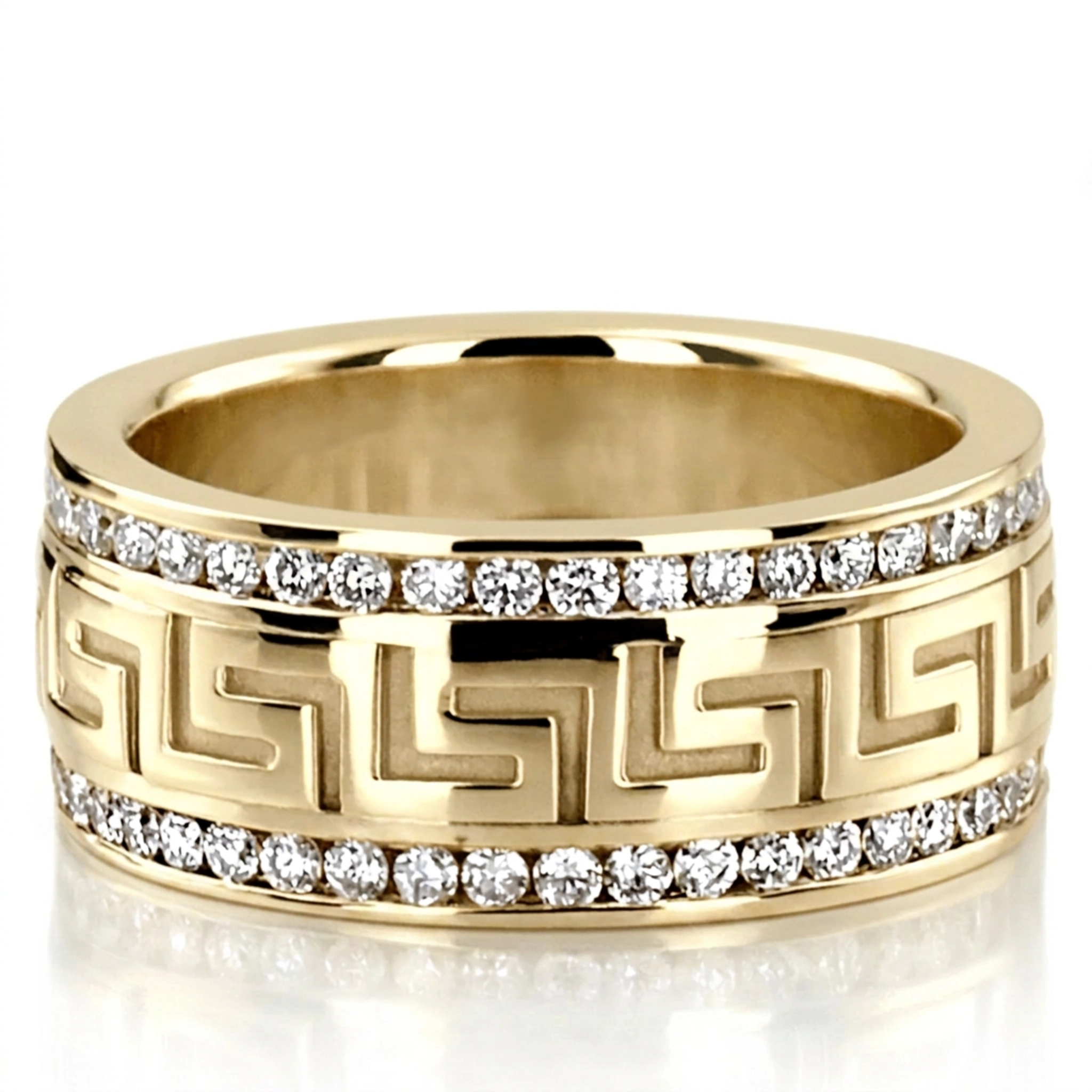 10K yellow gold 9mm. high polish diamond-classic-round-wedding-band - alternate view 2
