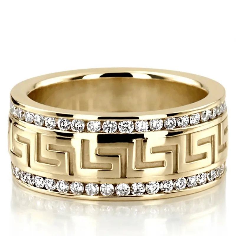 10K yellow gold 9mm. high polish diamond-classic-round-wedding-band - alternate view 2