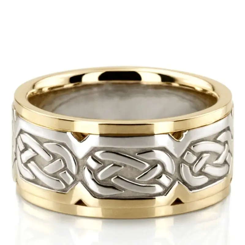 10K yellow-white-yellow gold 10mm. high polish hand-made-celtic-wedding-band - alternate view 4
